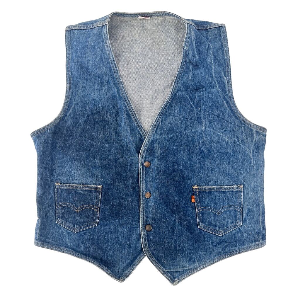 Vintage Levis Vest Denim Jean Western Orange Tab 80s 1980s Size XL